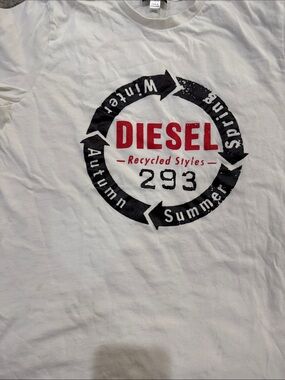 Diesel White Short Sleeve Tee with Red & Black Logo